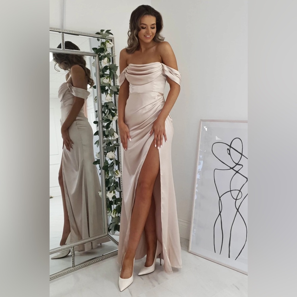 Monica Off the Shoulder Champagne Gown
